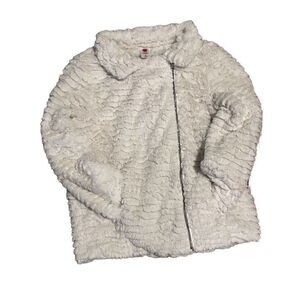 Total Girl White Faux Fur Zip Up Jacket Size L 14-16